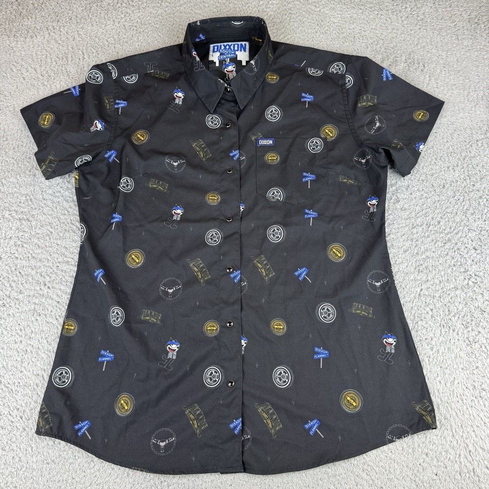 Dixxon Flannel South Central LA Felix Cat‎ Pearl Snap Short Sleeve Shirt Mens L